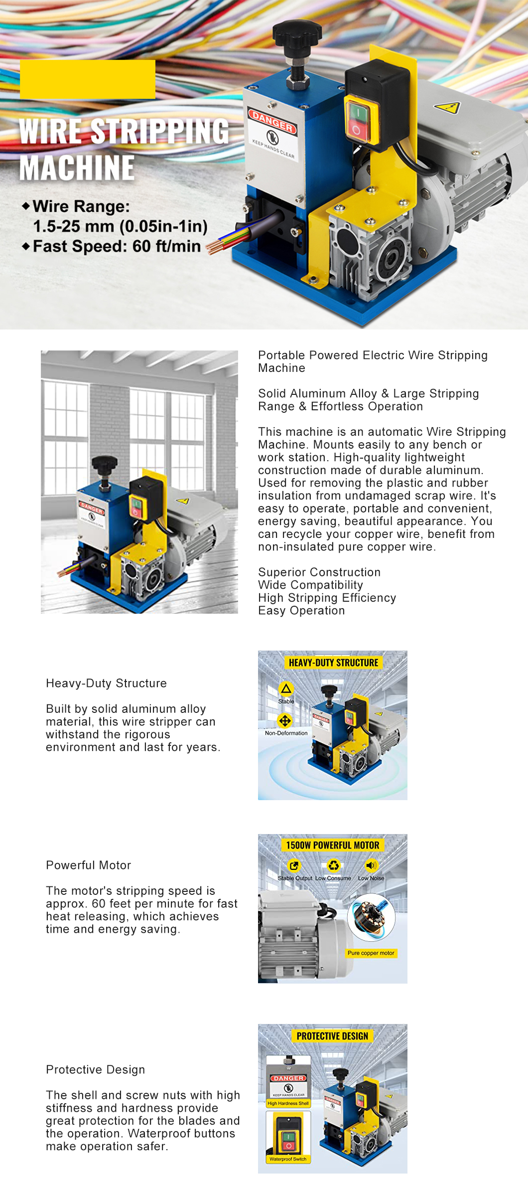 Automatic Copper Scrap Recycling Wire Stripping Machine | Dark Blue